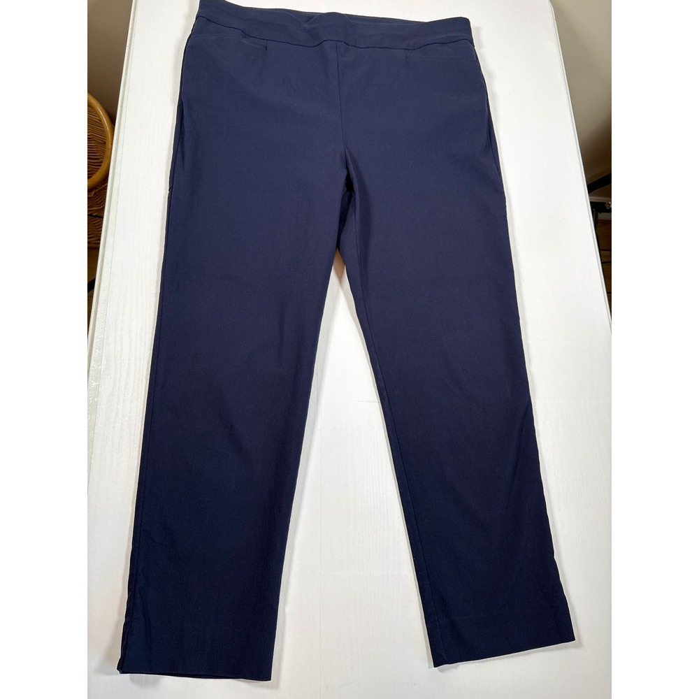 Chicos Navy Blue Pull On Trousers Straight Leg Career Pants 3R US 16R Elastic